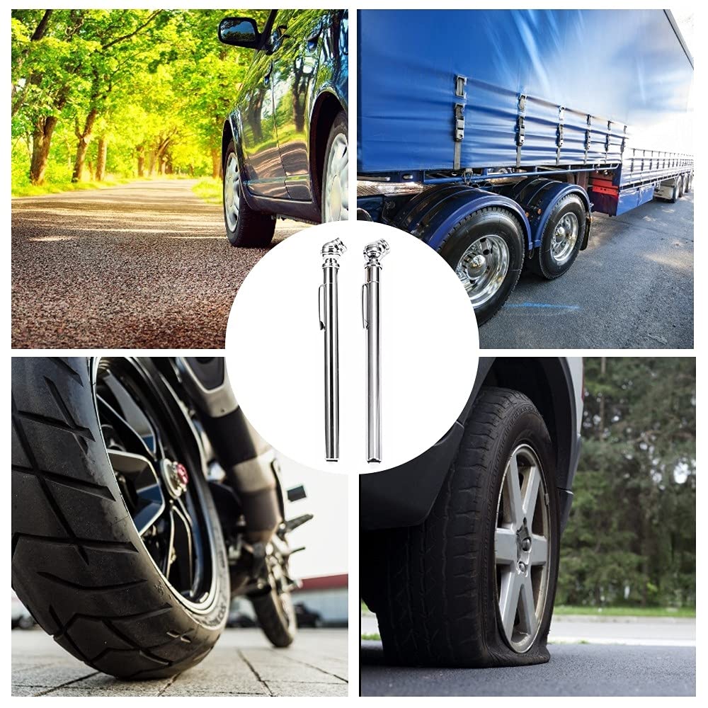 Manometro Pneumatici Matita,2 Pezzi Penna Pressione Pneumatico in Acciaio Inox Mandrino Singolocon Clip Tascabile per Auto Camion Camper Moto