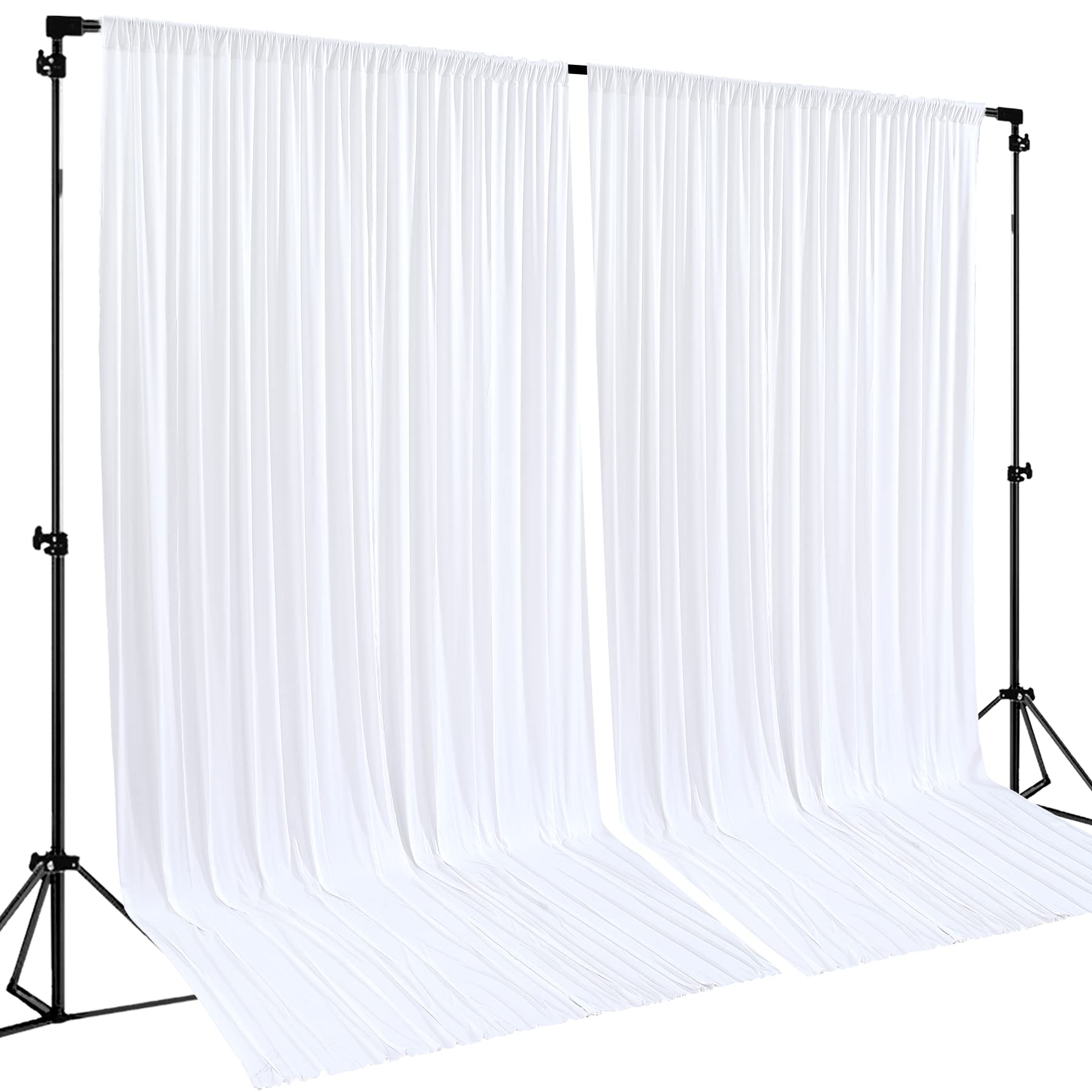 White Backdrop Curtains 2 Panels, 10 Feet Wrinkle-Free Polyester Photography Backdrop Drapes for Wedding Baby Shower Party Background Backdrop Stand-