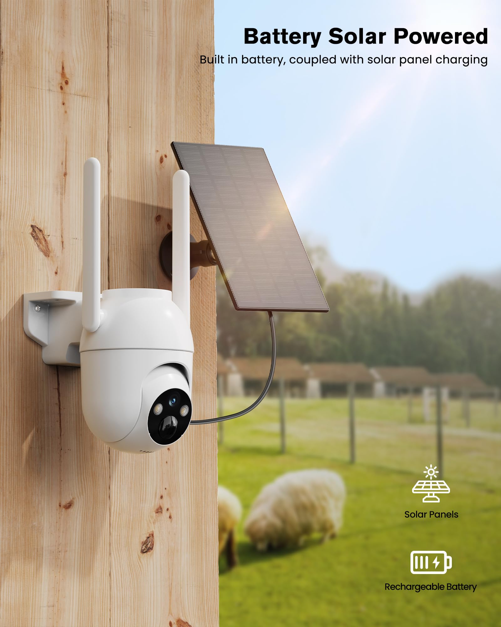 BECAMSO 4G LTE Telecamera Esterno Solare con Sim: Telecamere Batteria Senza Fili - 360° PTZ Videocamera Sorveglianza Esterno - Visione Notturna Colori IP66 2 Vie Audio