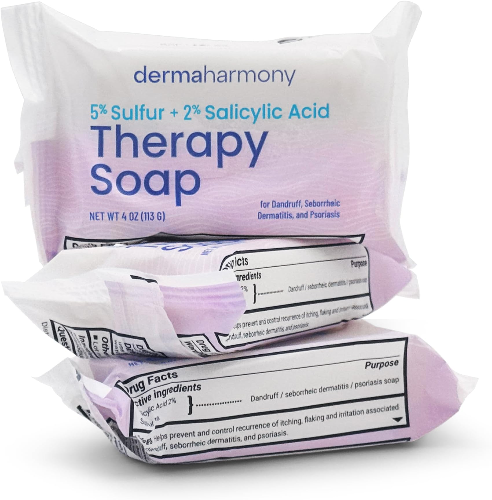 Dermaharmony 5% Sulfur 2% Salicylic Acid Bar Soap 4 oz – Crafted for those with Seborrehic Dermatitis, Dandruff, and Psoriasis (3 Pack)