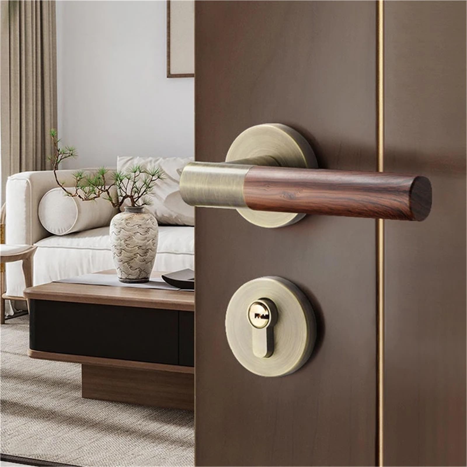 Poignée de porte haut de gamme en alliage de zinc fini grain de bois