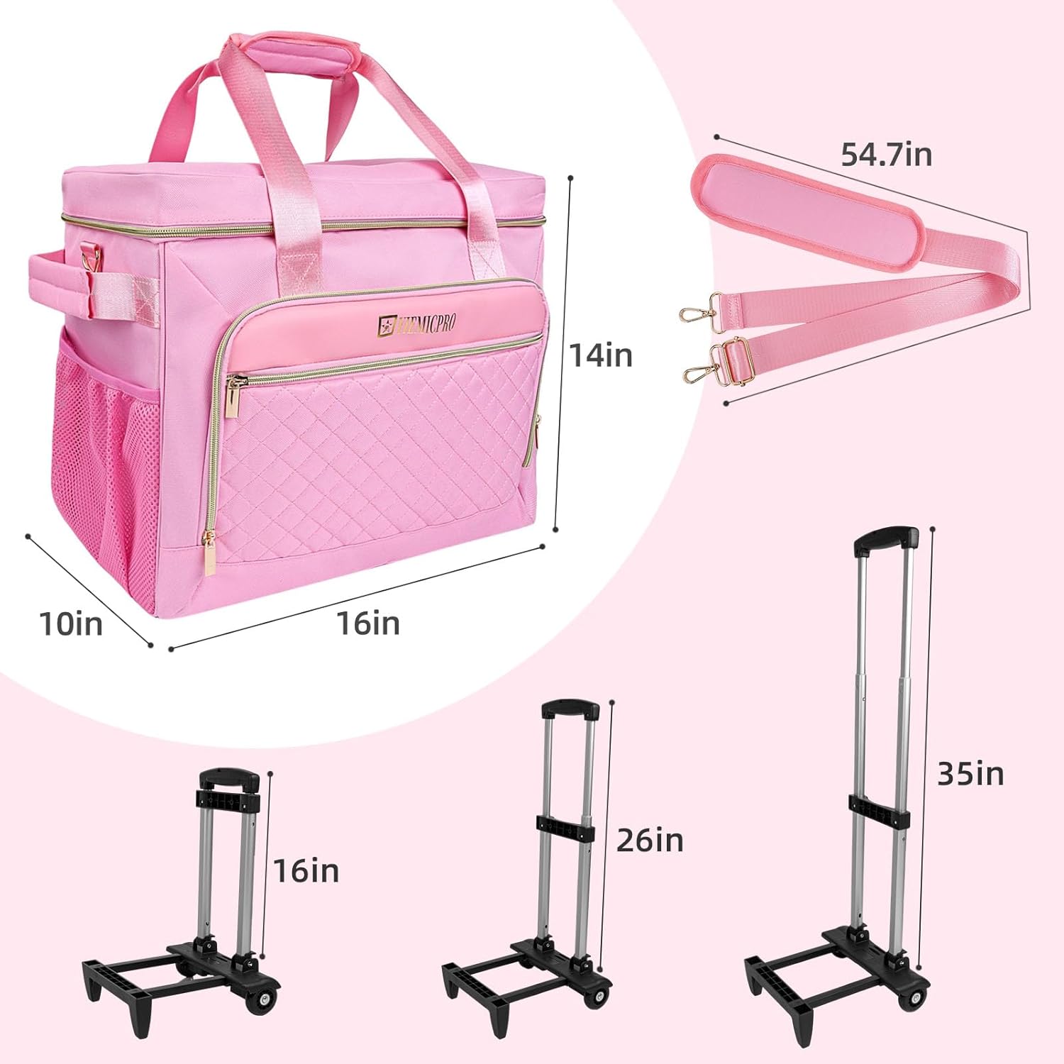 Rolling Teacher Bag with Detachable Cart - 1680D Waterproof Oxford Rolling Cart for Teachers, Large Capacity Tote with Wheels Fits 15.6" Laptop & Tablet(PINK) - Image 2
