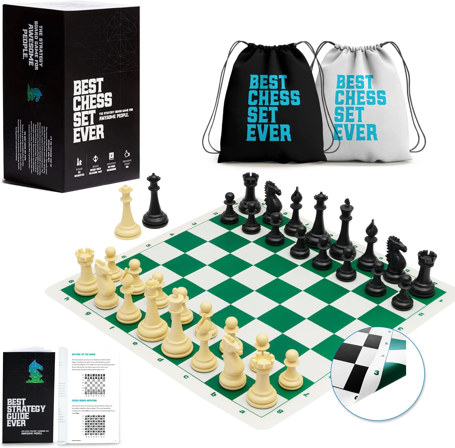 Quadruple Weight Tournament Natural Chess Set with Black Board