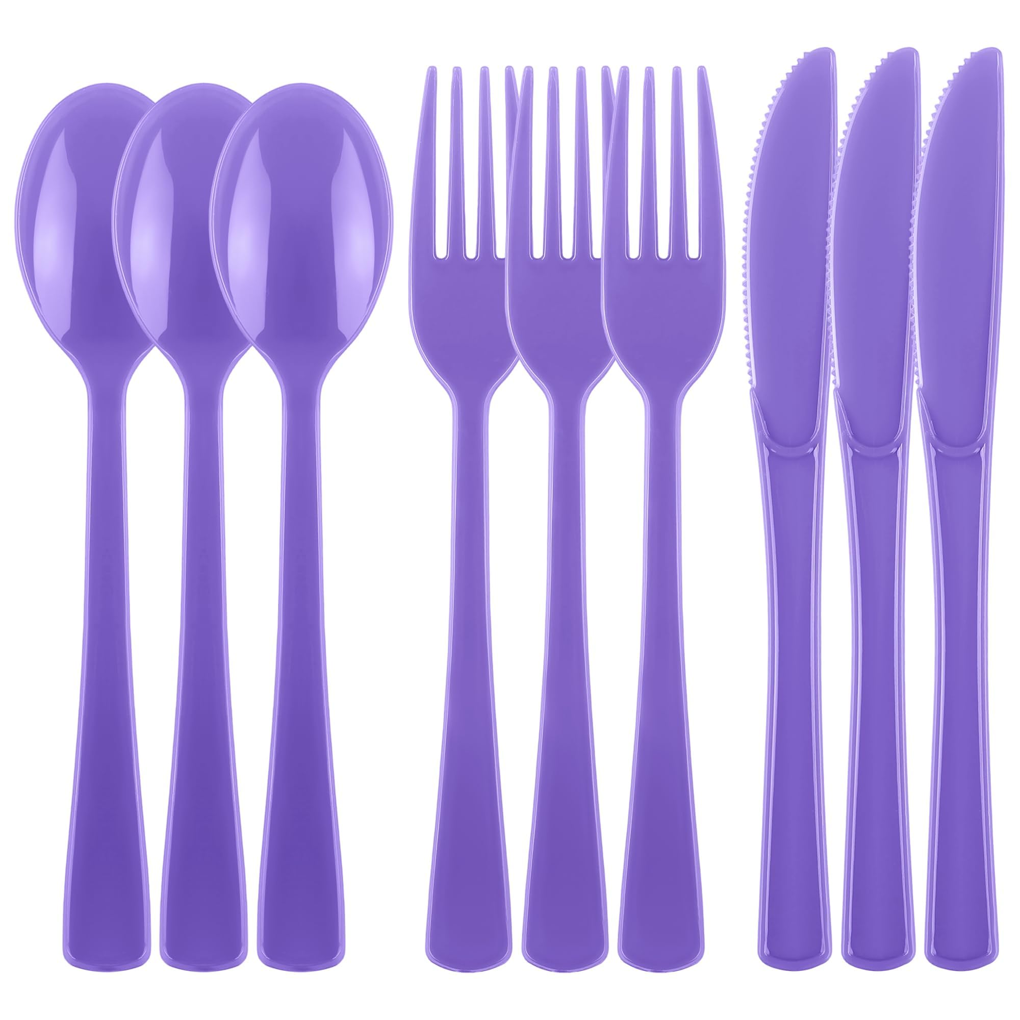 Kochorie 300 Pieces Purple Plastic Silverware, Disposable Plastic Utensils, Heavy Duty Cutlery Set Heavyweight Flatware Includes Spoons Forks Knives for Birthday Party Prom Night Wedding Dinner