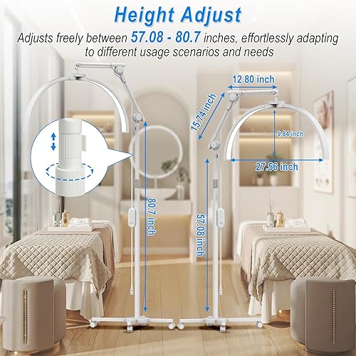 Miniatura 3 de CGBE Luz de pestañas para tecnología de pestañas lámpara de pestañas mejorada con base rodante de rueda, ángulo ajustable y altura, tecnología de