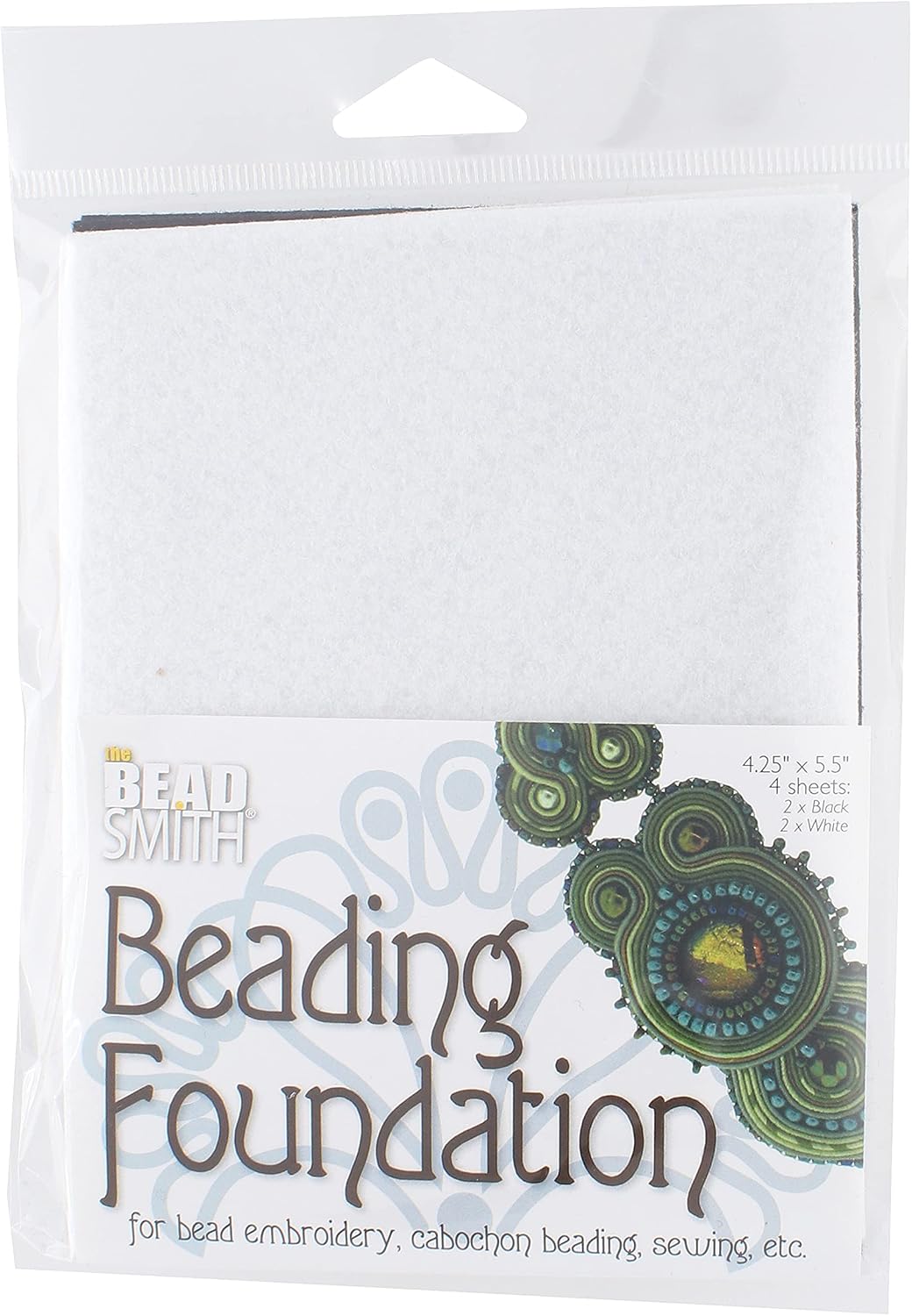 The Beadsmith Beading Foundation – 4.25 x 5.5" – 4 Sheets of Assorted Black & White Fabric – Made in The USA – Stiff & Durable Material Used for Bead & Stitch Embroidery, cabochon Beading & Sewing