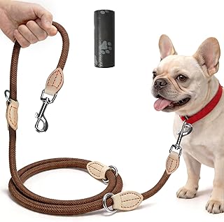 Multifunktionsleine Doppelleine - Verstellbare Führleine für Hunde, 2.1m Verstellbare mit 2 Karabiner, Freihandleinen Schleppleine, Hundeleine für Mittelgroße & Große Hunde, Robuste Hund Leine (Braun)