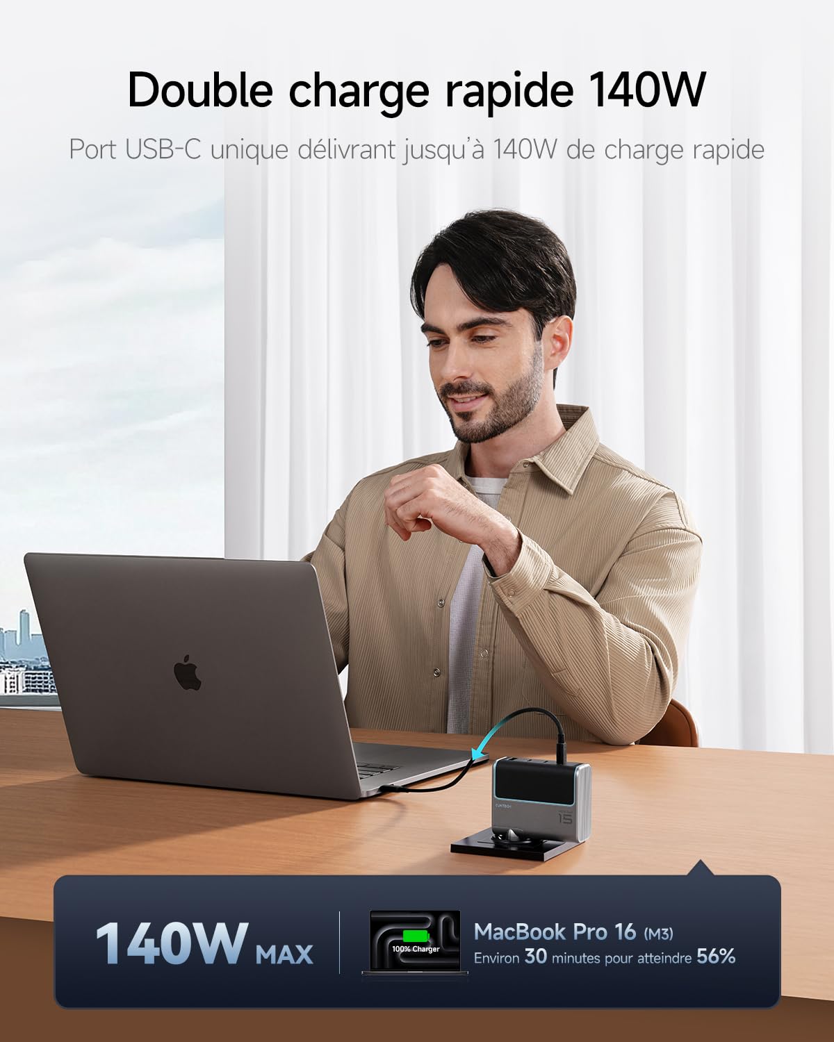 CUKTECH 15 140W Chargeur USB C, 4 Ports PPS PD3.1 et GaN III Tech Chargeur Rapide, Chargeur pour Ordinateur Portable, MacBook Air/Pro, iPad Pro, iPhone 17/16, Samsung S24/S23, Xiaomi, Switch