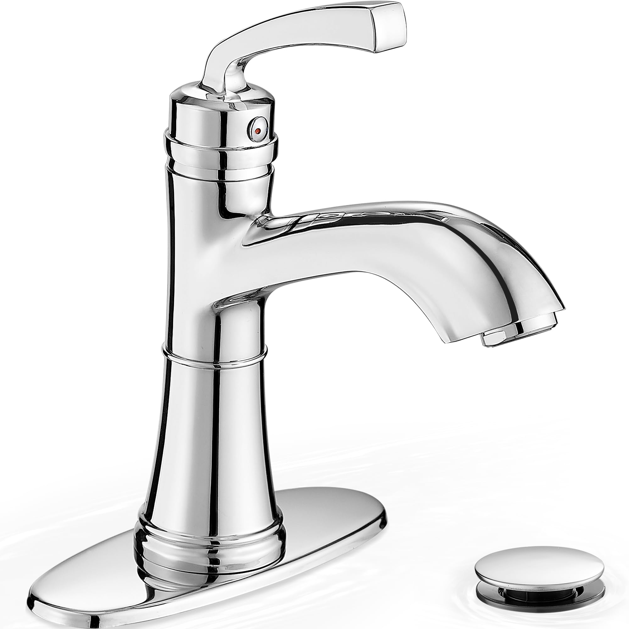 HEYMYTAP Brass Bathroom Sink Faucet Single Handle, Bath Sink Faucet, Chrome Bathroom Faucet 1 Hole or 3 Holes, Vanity Faucets 4 Inch with Pop-up Drain