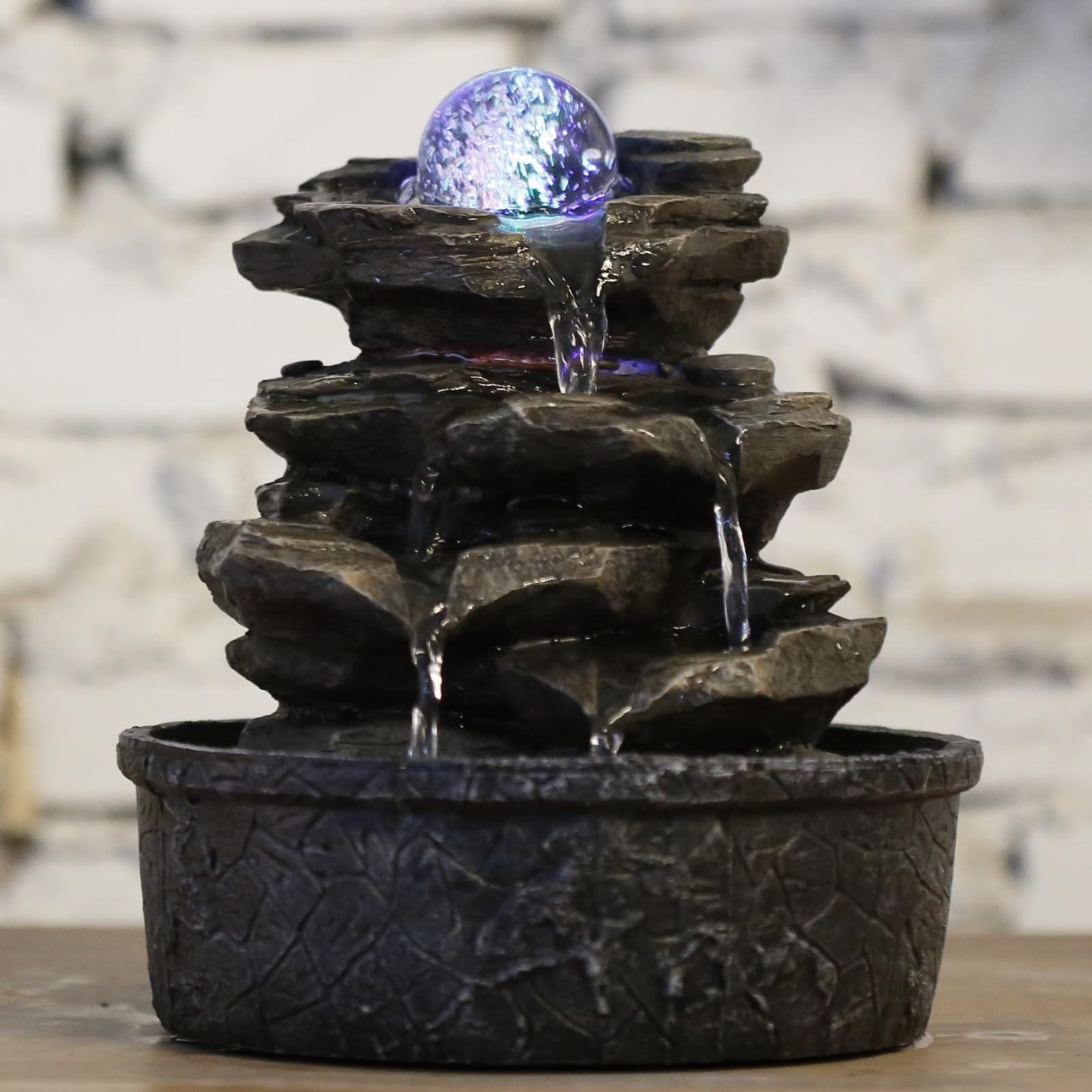 Zen'Light - Zimmerbrunnen Little Rock - Naturwasserfall mit Steineffekt und farbigem LED-Licht - Zen Tischdekoration Ideal für Meditation und Entspannung - Feng-Shui-Objekt Glück - H 23cm