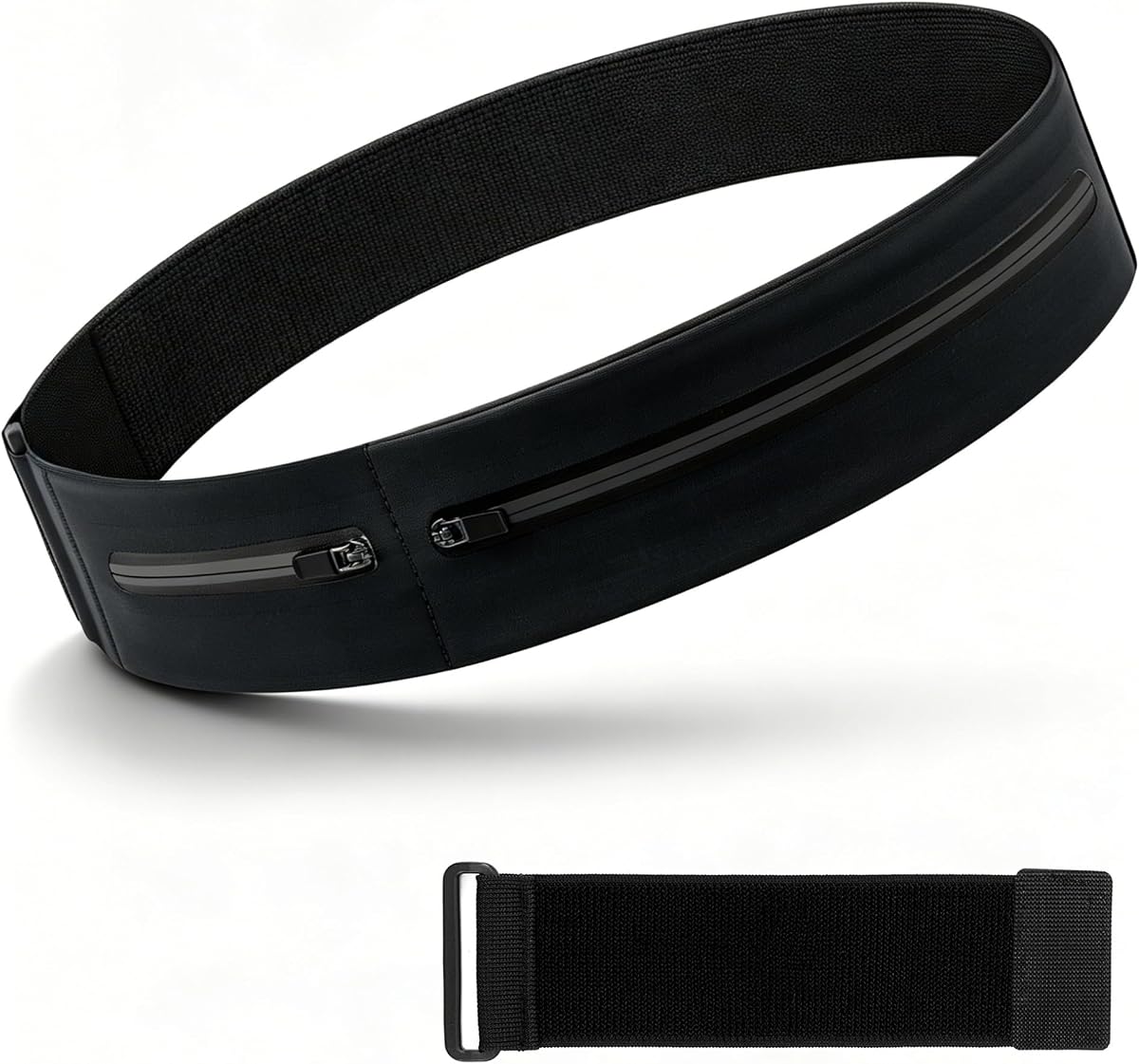 Cinturón para correr para hombres y mujeres – Riñonera resistente al agua para teléfono – Correa elástica sin rebote con extensor hasta talla grande (negro)