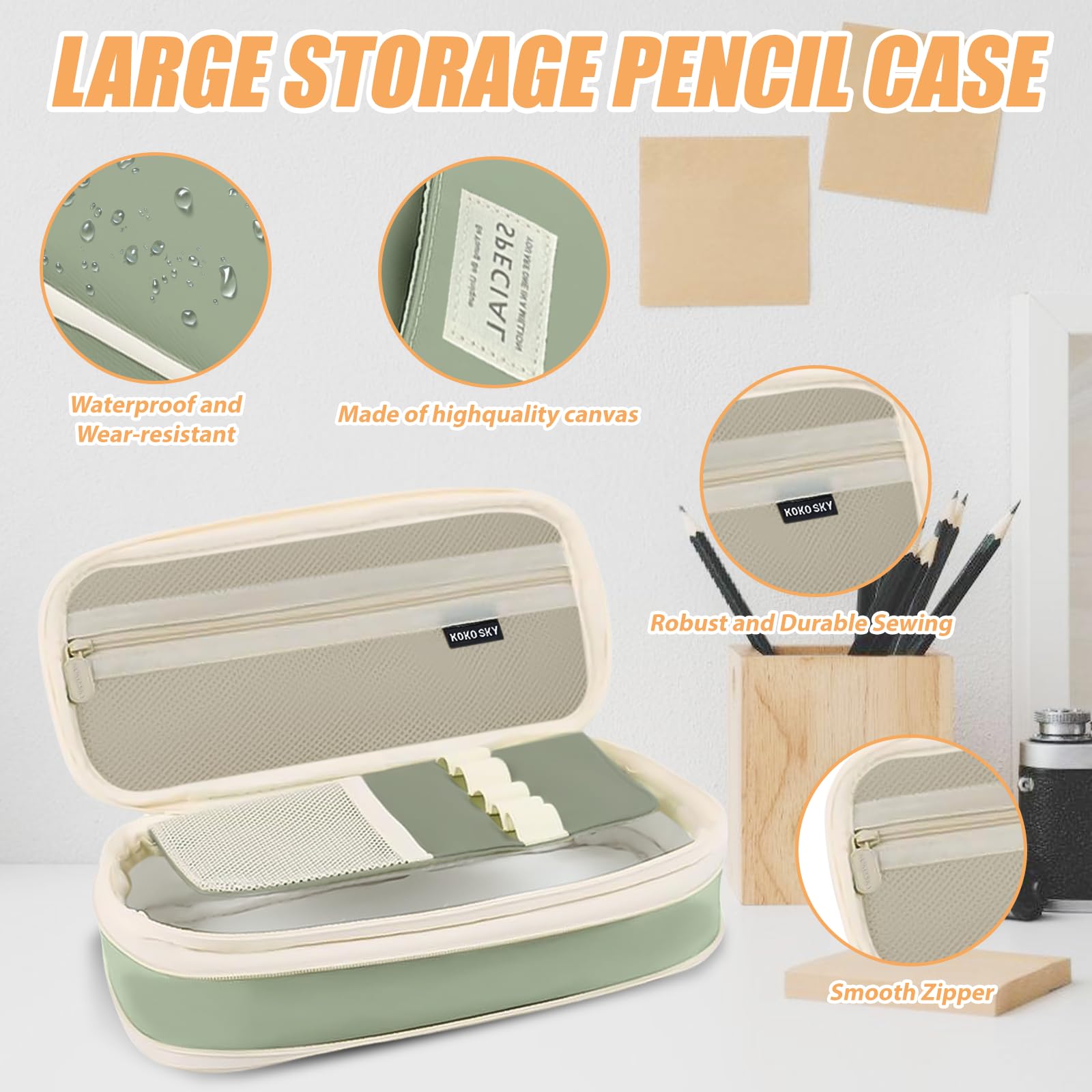 elook Pencil Case, Big Capacity Large Pen Cases, Versatile Storage for Stationery Toiletries - Image 3
