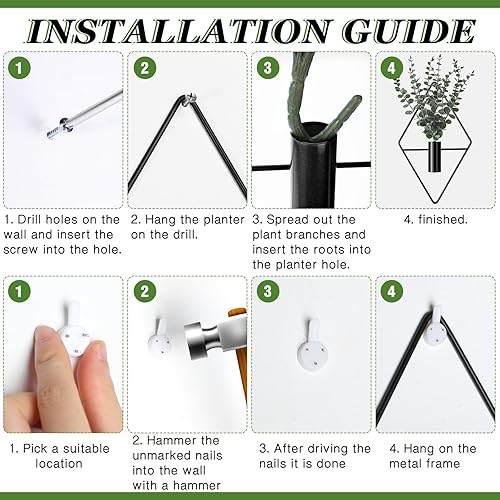 Miniatura 3 de Jexine 2 macetas colgantes con plantas artificiales, jarrón colgante de metal para plantas de interior, decoración de pared geométrica moderna