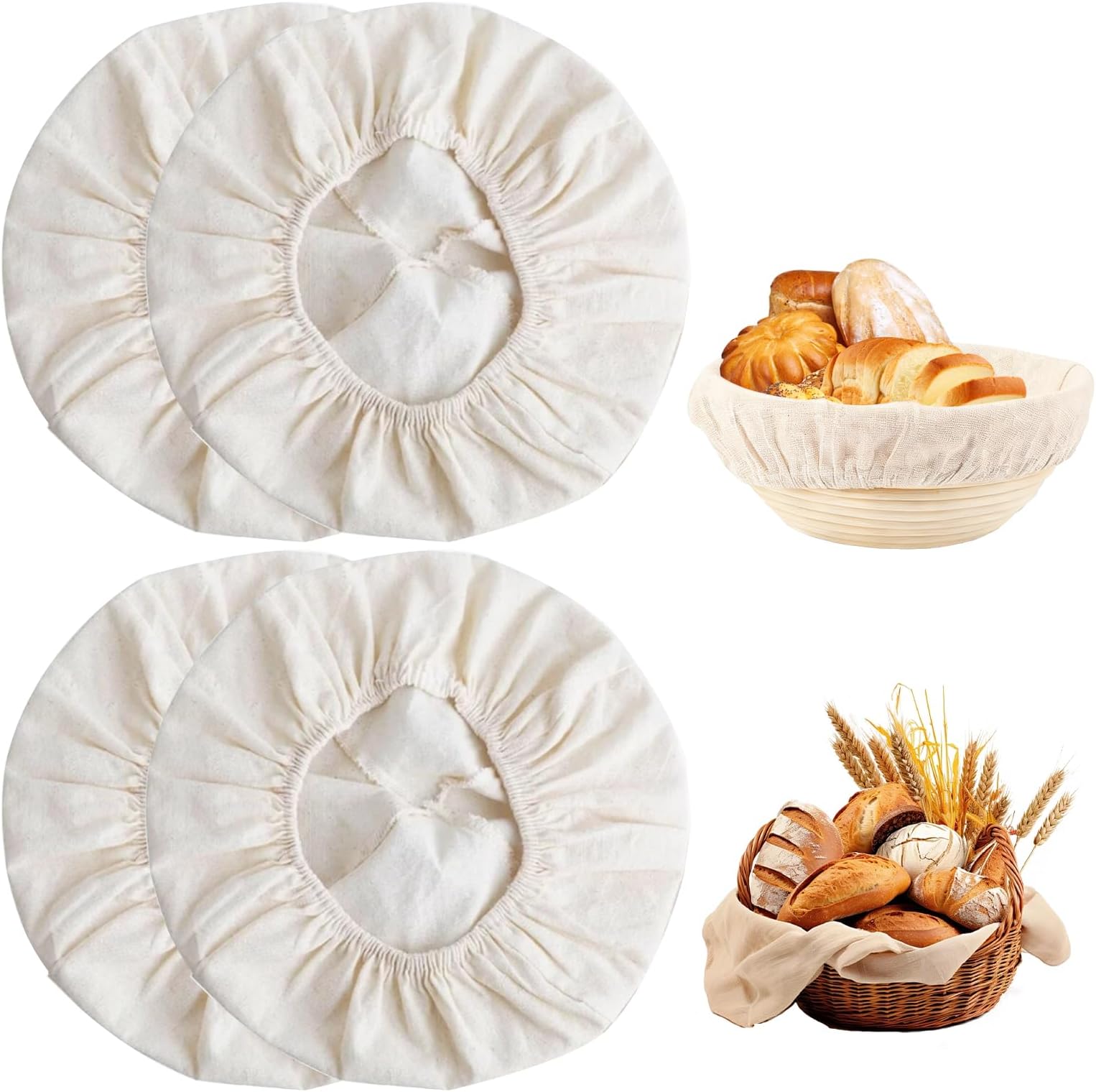 4 Pcs Round Bread Proofing Basket Cloth Liner,Bread Proofing Basket Cloth Liner,Washable and Reusable Universal Banneton Proofing Baskets Liners for Sourdough Proving Baking Supplies