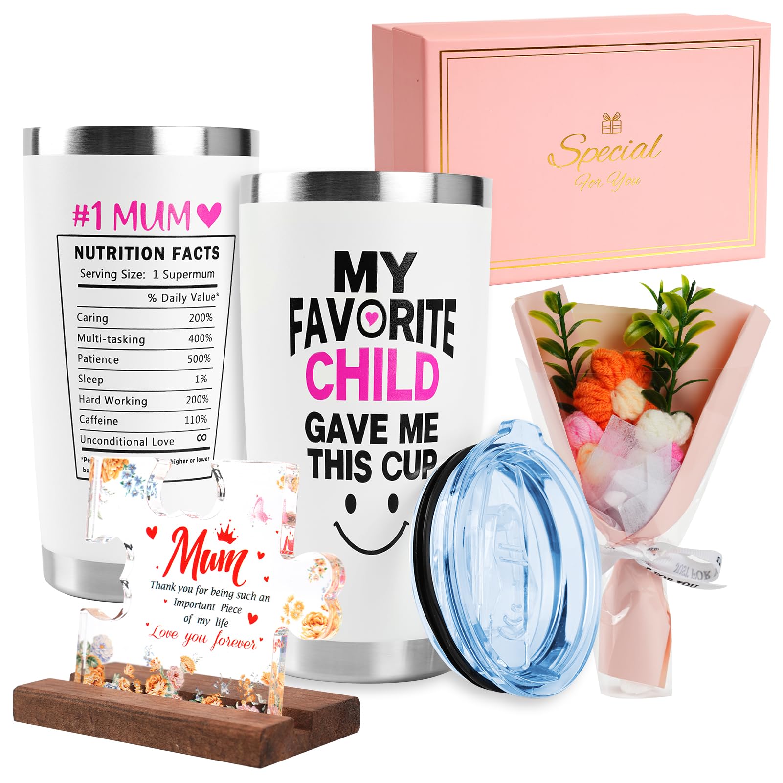 TOONGEEN Mum Birthday Gifts from Daughter Son, Christmas Mothers Day Gifts Set for Mum, 20oz Stainless Steel Travel Mug Presents for Mummy Mom from Kids