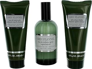 Geoffrey Beene, Trio Grey Flannel Eau de Toilette Vaporizer for Men, Aftershave, Shower Gel, Woody and Oriental Fragrance, Unique Green Cyprus Perfume