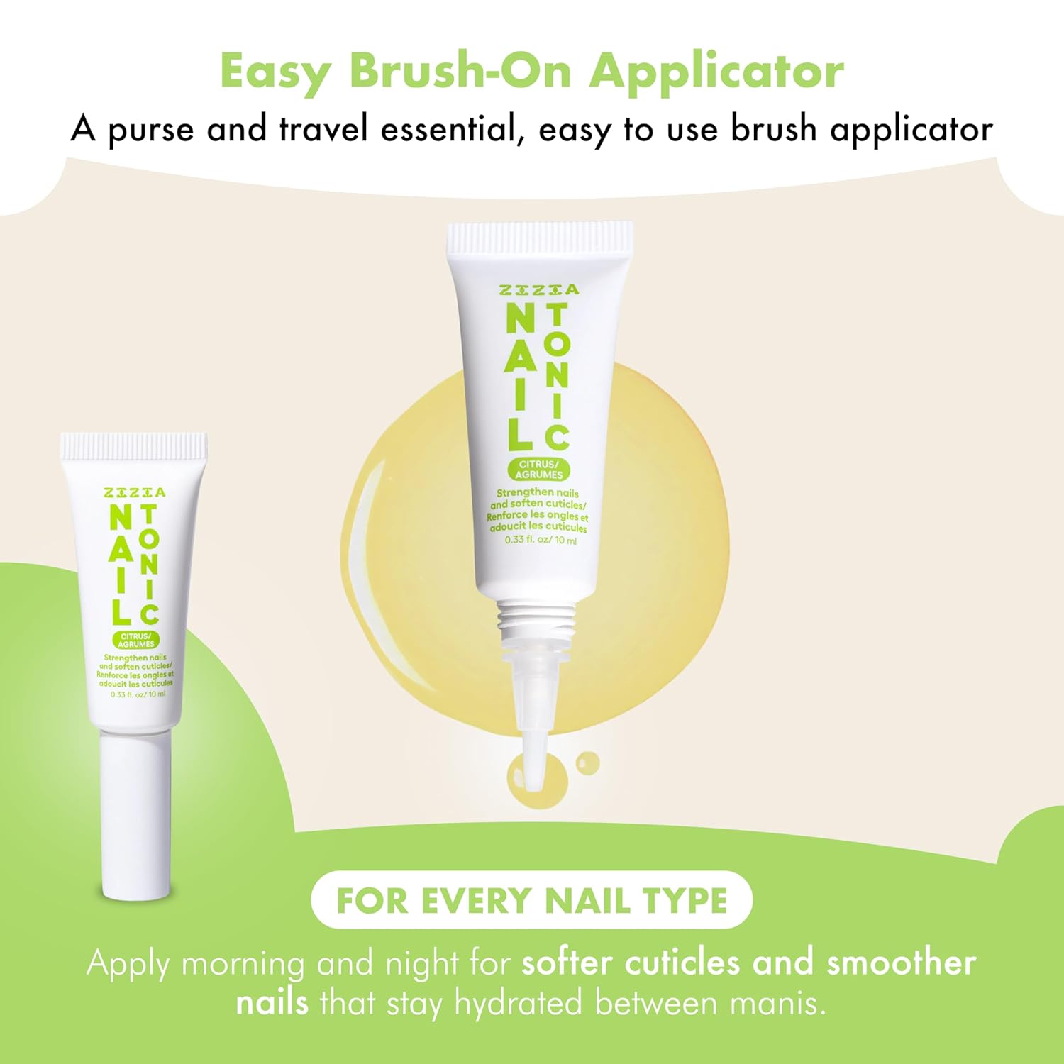 Zizia Citrus Nail Tonic – Travel Essentials Nail and Cuticle Oil with Squalane, Rice Protein, and Jojoba – Mandarin, Grapefruit, & Bergamot Scent – Vegan, Cruelty Free Formula– 0.33 fl oz (10 ml)