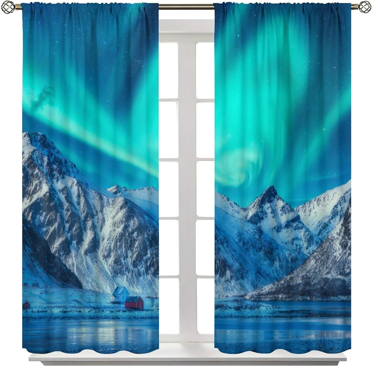 Iceberg Aurora Curtain, Natural Glacial Lakes Stars Northern Lights Landscape Patterns Blackout Windows Treatments, Thermal Insulated Drapes for Boys Girls Kids Living Room Bedroom 42x54in