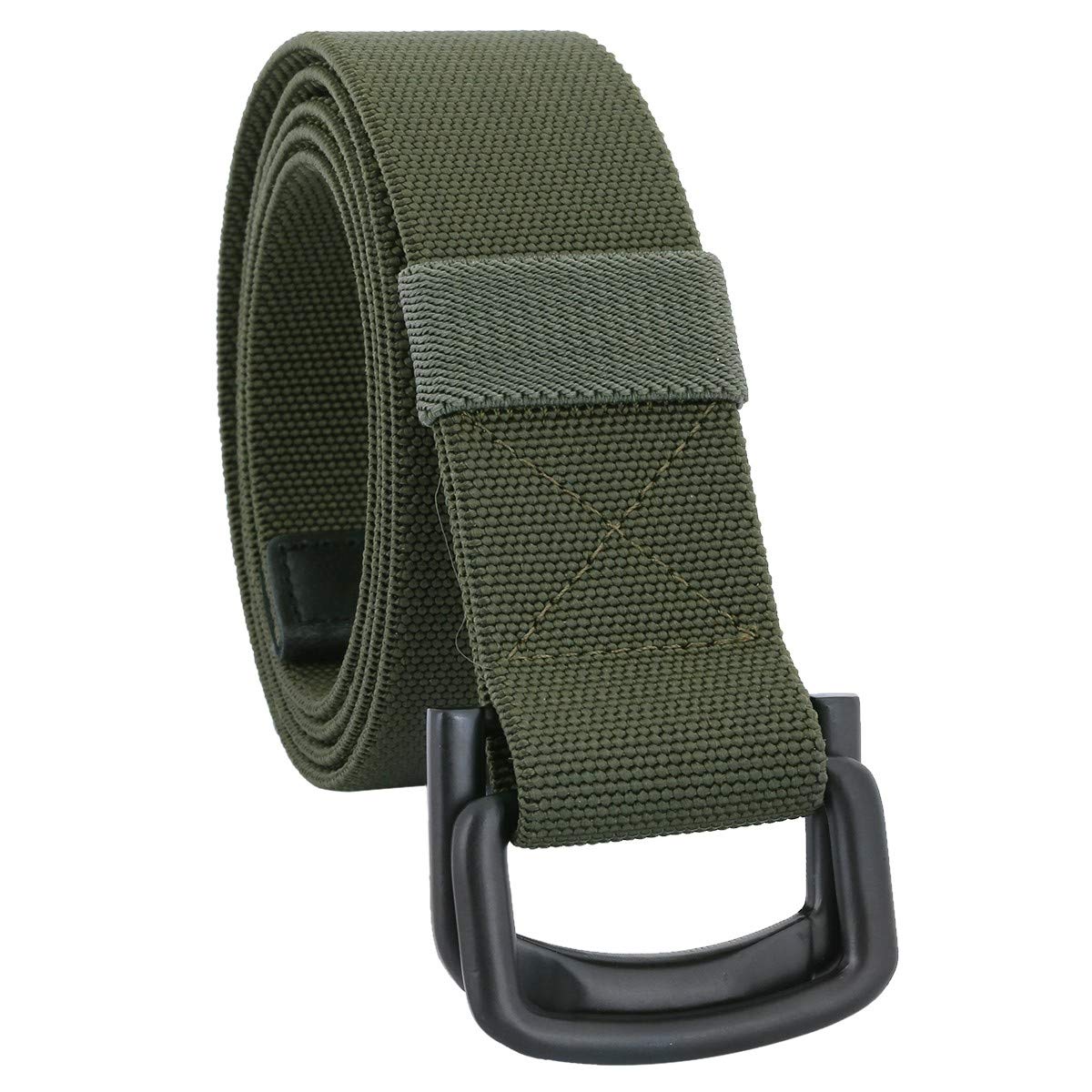 SportmusiesElastic Belts for Men, Military Style Stretch Webbing Tactical Duty Belt (Army Green,D-Ring Buckle)