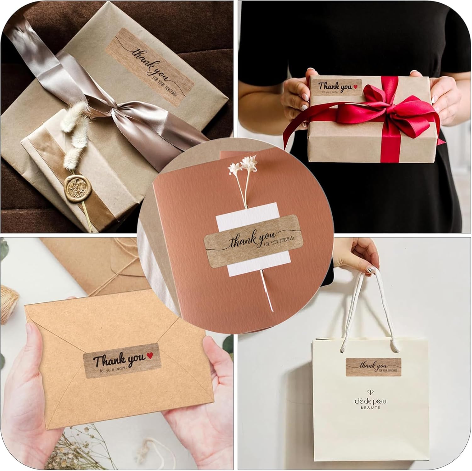 600Pcs Brown Kraft Paper 3 inch Thank You for Your Order Stickers, Rectangular Sealed Thank You Label，Suitable for All Types of Businesses, Shop Owners, Craftspeople.120 Count/Roll. - Image 2