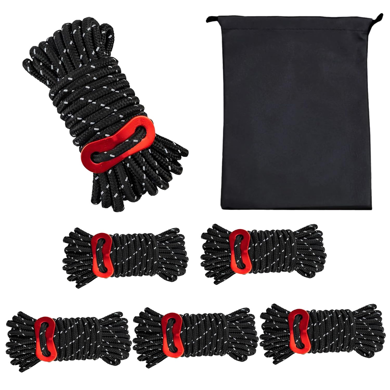 Wind Tour Lightweight Tent Guy Lines With Aluminum Tensioners, 6-Pack In Black_desvips.com