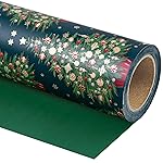 WRAPAHOLIC Reversible Green Christmas Wrapping Paper - Mini Roll - 17 Inch x 33 Feet - Green Christmas Tree Wrapping Paper for Holiday, Party Celebration