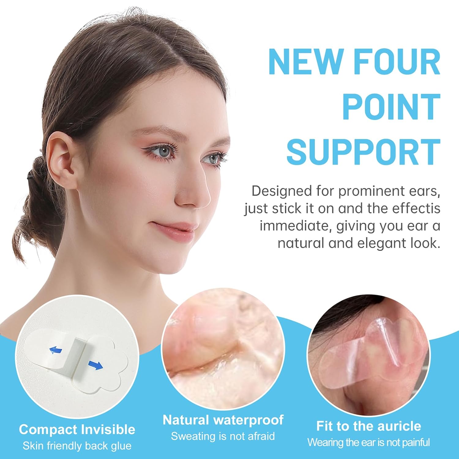 Stick out Your Ears, 30pcs Elf Ear Stickers, Transparent One Sided Ear Tapes, Silicone Cosmetic Ear Patch to Creat V-shaped Face, Ear Training Accessory Posture Corrector (30pcs-CAT)