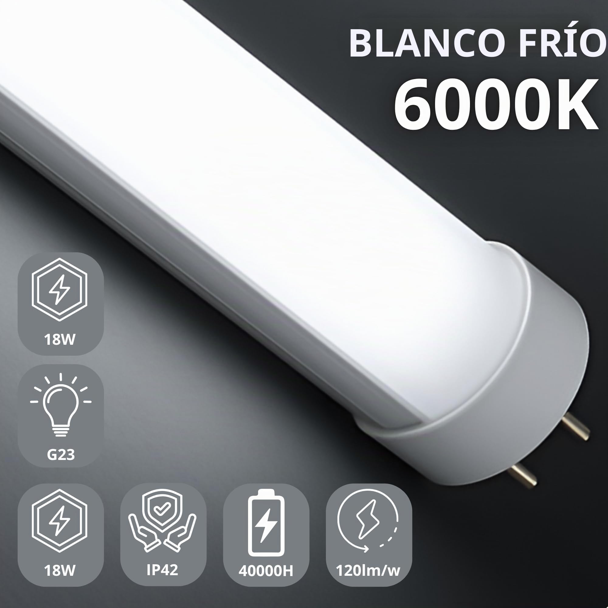 Jandei - Pack 10 Tubo LED 120cm 18W, Blanco Frío 6000K, 2520 Lúmenes, Standard T8 Conector G13, Reemplaza Neón Fluorescente 36W, Cebador LED Incluido, Conexión 1 Lado