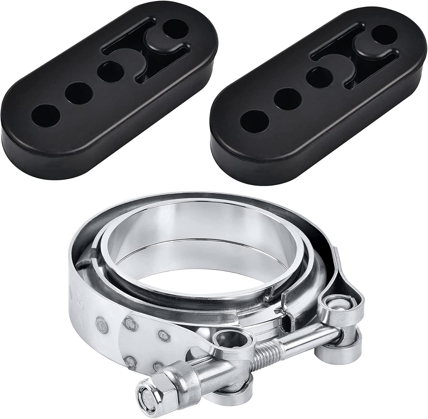 EVIL ENERGY 2.5" V Band Clamp with Flange Male Female Stainless Steel, Bundle with 4 Holes Adjustable Exhaust Hanger Universal 2PCS