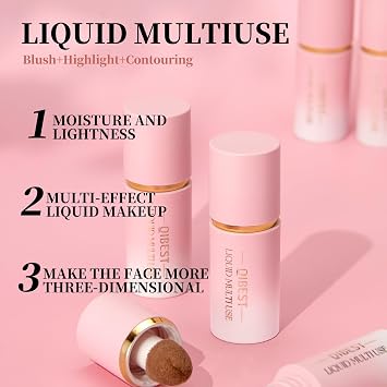 3 Pack Liquid Contour & Highlighter & Blush Makeup Set, Long Lasting Natural Weightless Buildable Contouring Bronzer Blusher Stick Beauty Wand Liquid Highlighter Makeup (Set D)