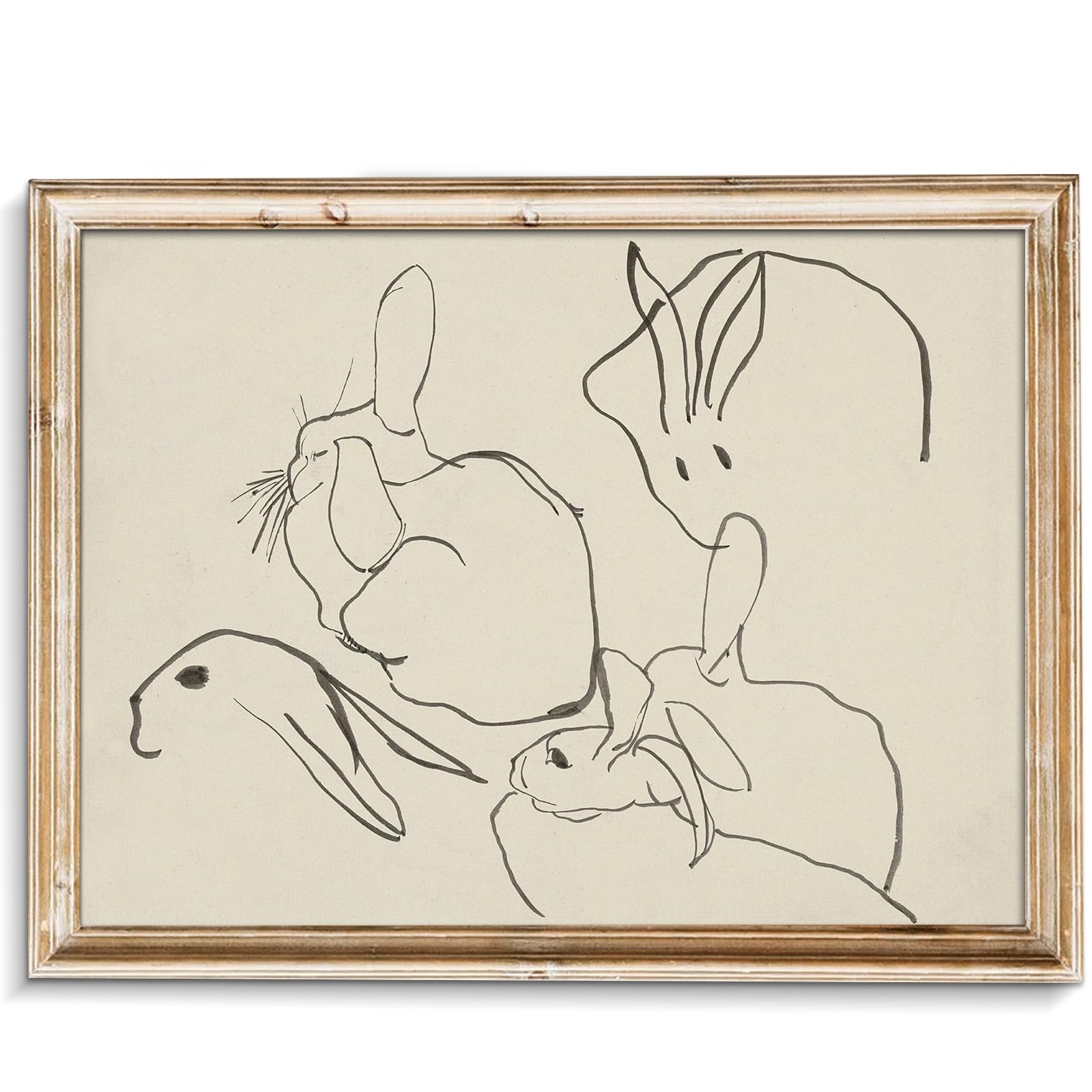 uniro Abstract Easter Bunnies Wall Art Decor, Animal Rabbit Drawing Etching Rustic Picture, Vintage Farmhouse Decor Bunny Sketch Drawing, Minimalist Mid Century Country Room Decor (8" x 10"-UNFRAMED)