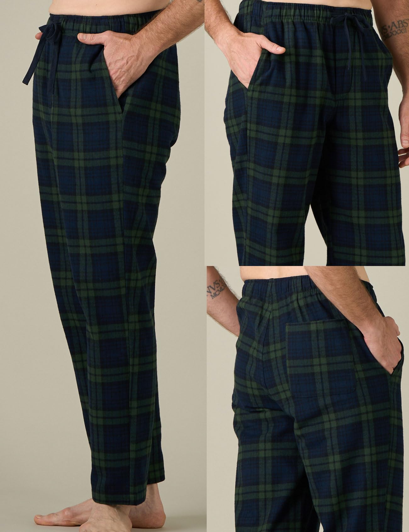 LAPASA Pantaloni Pigiama 100% Cotone Leggero Uomo con Tasche Laterali - Abbigliamento da Notte Pantaloni Tuta Lunghi Casa Relax Scozzesi Quadri Taglie Forti M38