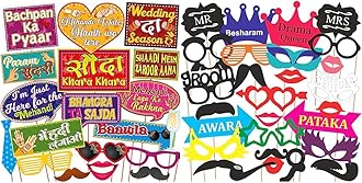 WOBBOX Mehndi Decoration Sangeet Night Party Props, Bollywood New Dialogue Multi Colour, Decoration Items (19 Pcs) & Photo Booth Party Props - 31 Piece DIY Kit