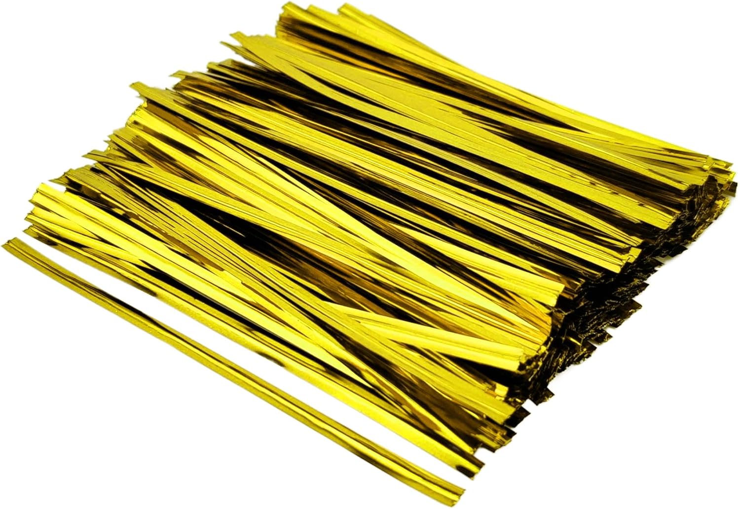 800 Pcs Metallic Twist Ties 4-Inch, Foil Twist Ties for Bread Bags, Candy Bags, Gift Bags, Snack Bags, and Party Favor Wrapping (Gold)