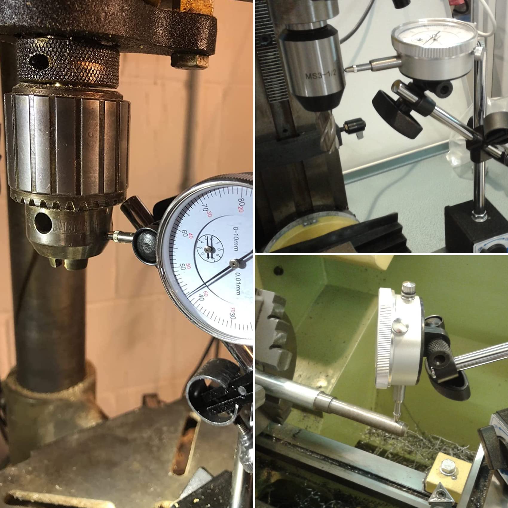 Dial Indicator with Magnetic Base Holder 0-10mm, Fine Adjustable Long Arm Tester Gage Gauge 0.01mm Precision, Indicator Points 22pcs