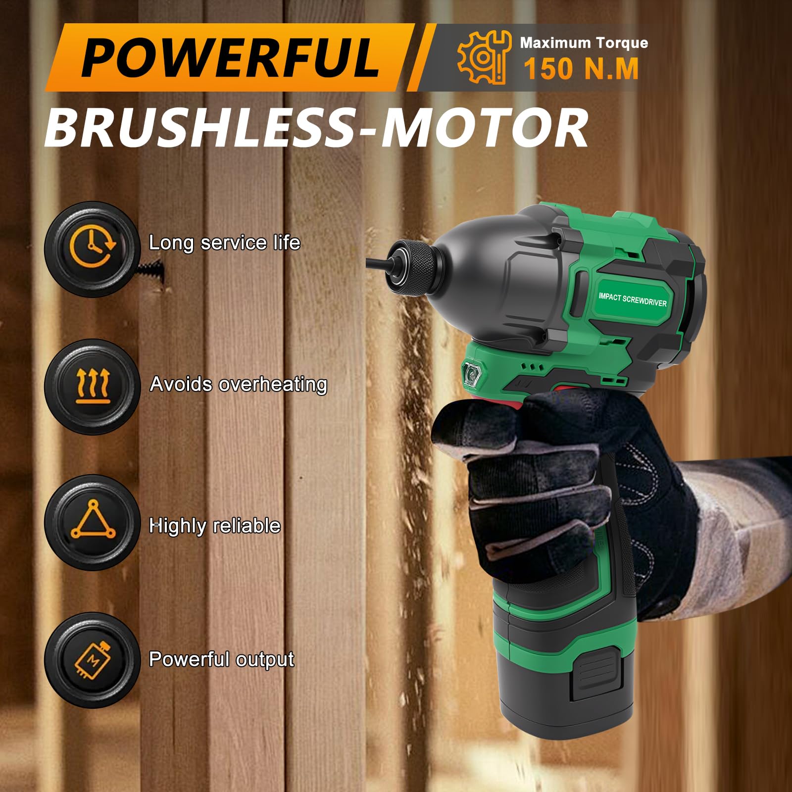 Avvitatore a Batteria 16,8V 150Nm, 3000RPM Trapano a Percussione con 2 * 2,0ah Batteria, 3 Velocità, Avvitatore Elettrico con 6 Punte e LED Luce
