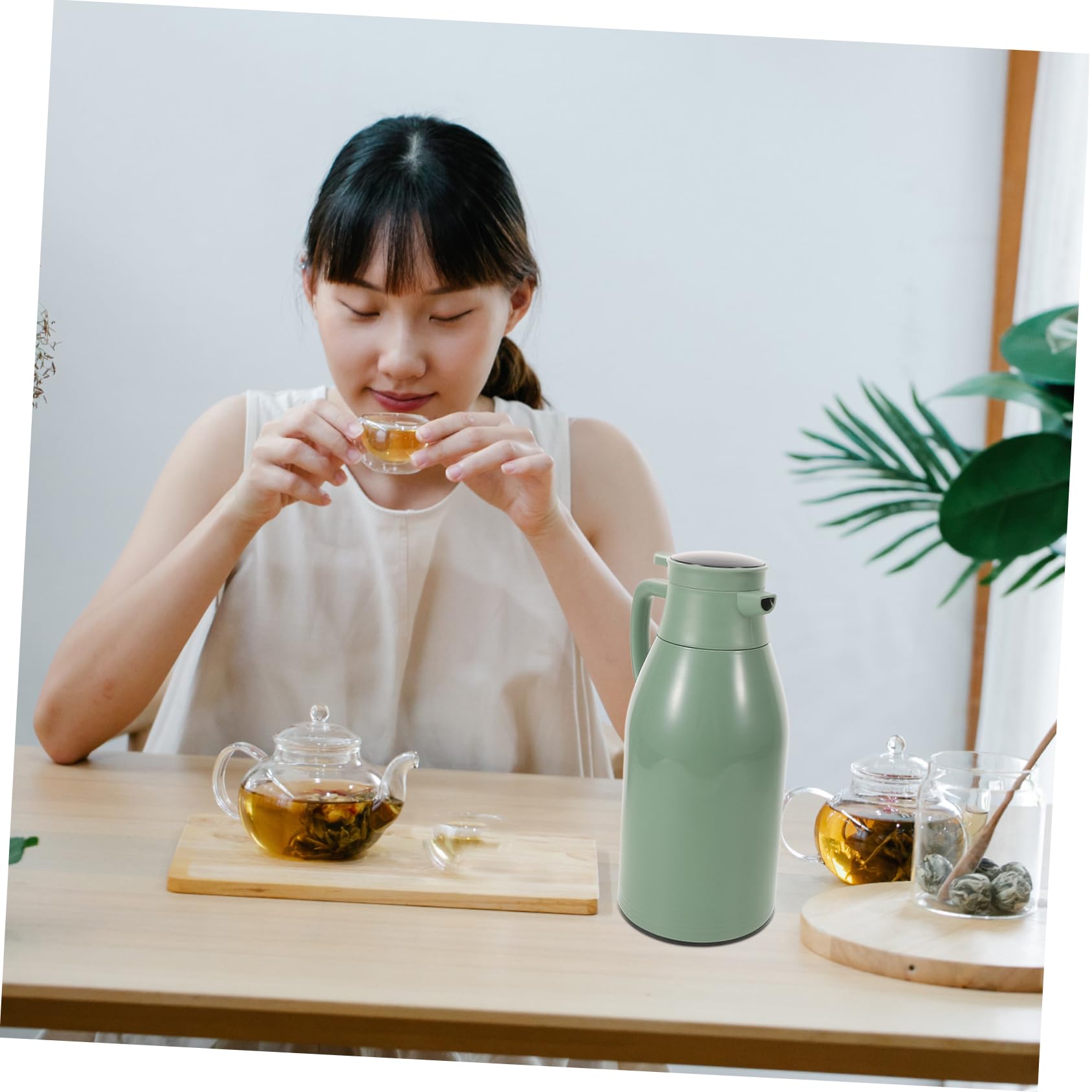 Angoily Matraz Térmico Jarra De Agua De La Puerta Del Refrigerador Caliente Botella Térmica Bomba Líquido Taza De Café Térmica Green De Calidad Alimentaria + Revestimiento De Vidrio.