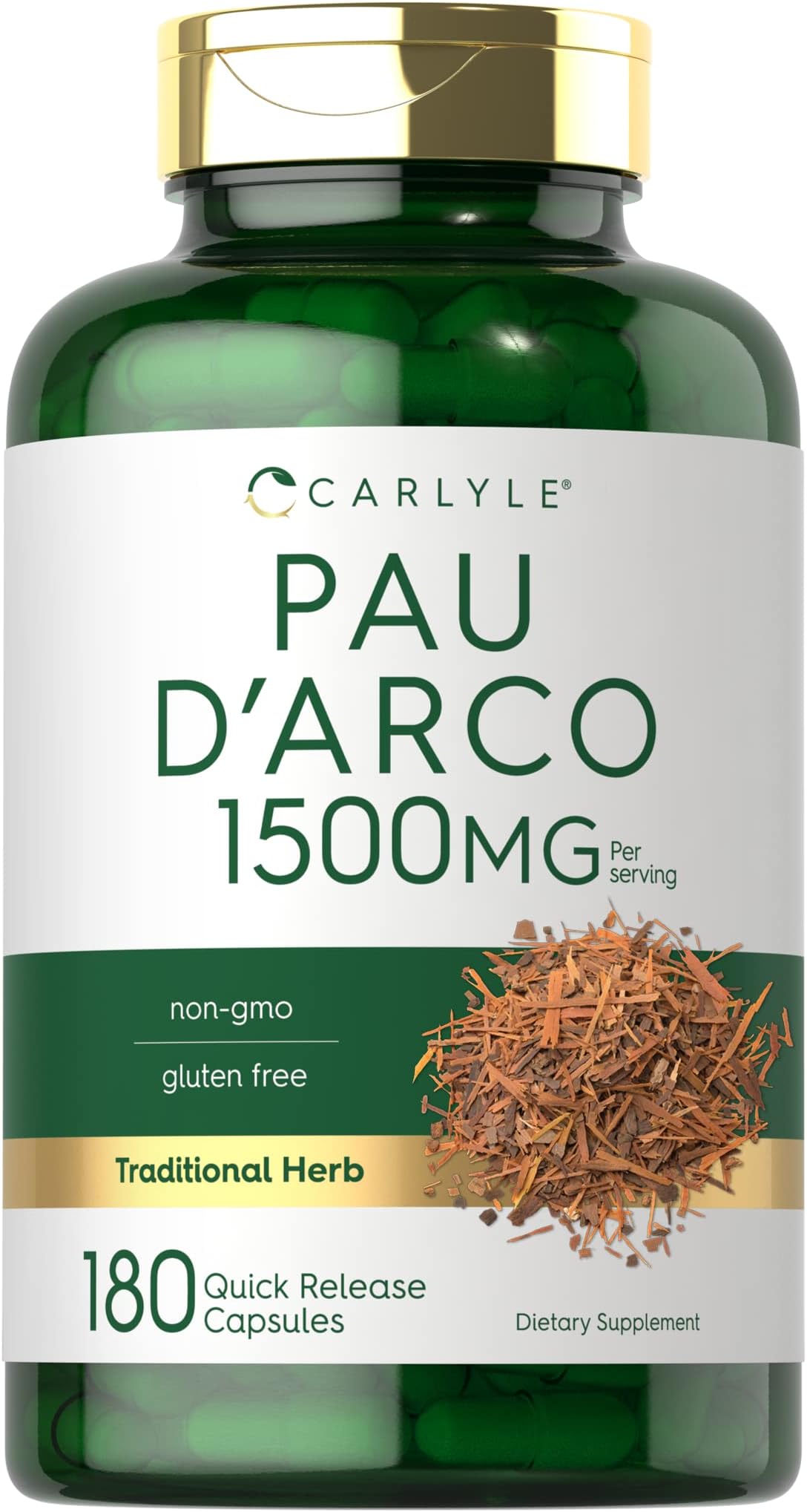PAU D'Arco Capsules | 1500mg | 180 Count | Herbal Supplement | Non-GMO, Gluten Free