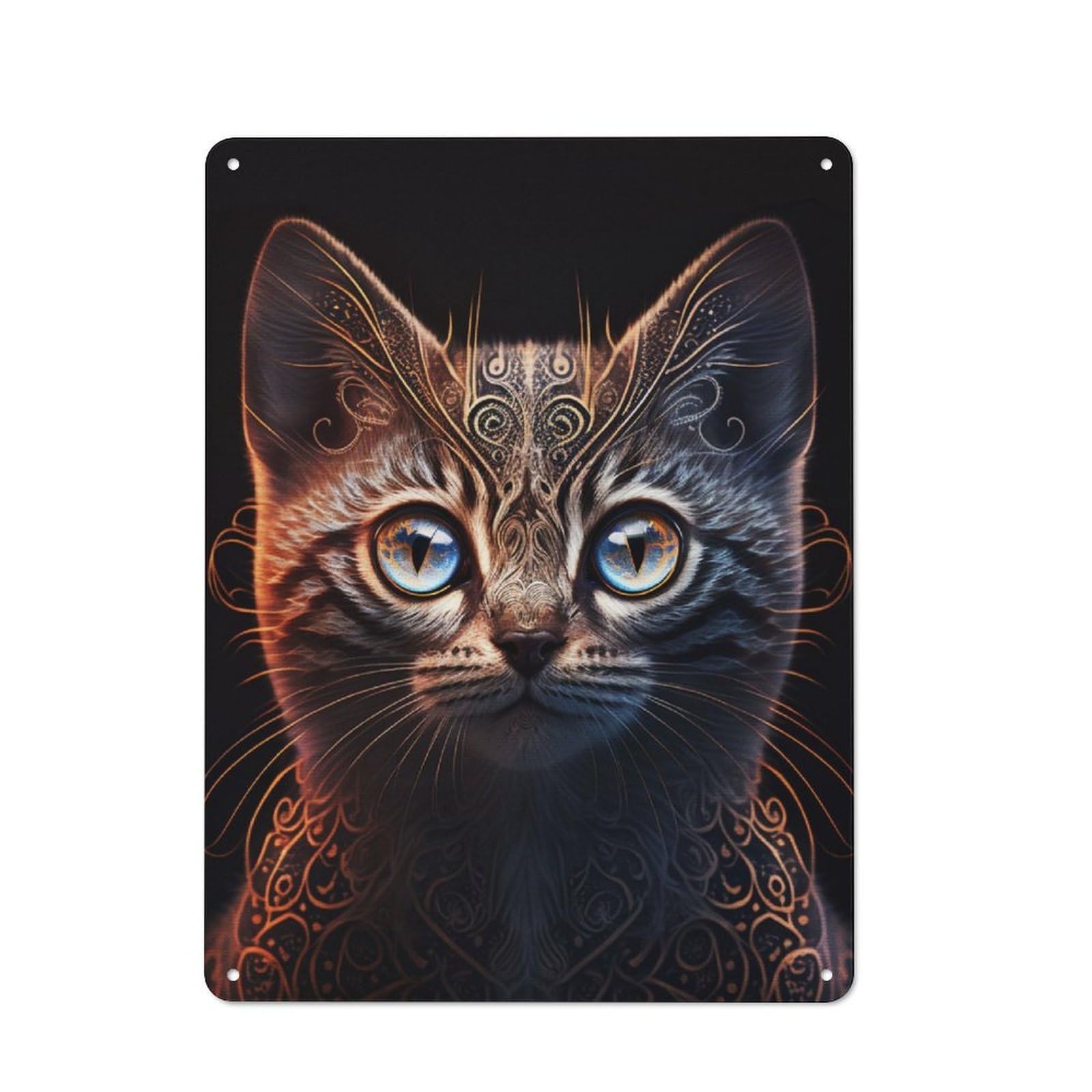Junmoney Portrait Art Cat Tin Wall Plaque 40X30cm With For Guest Room Or Hallway, For Garage, Workshop And Man Cave Decoration