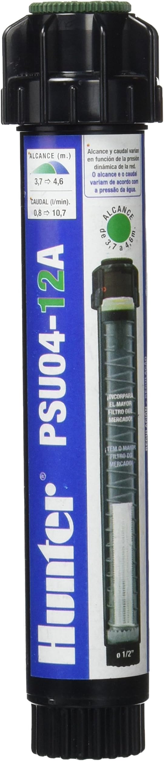 Irrigatore Statico Hunter PSU-15A Con Testina Regolabile Serie 15 – Raggio 4,6 M, Attacco 1/2” – Colore Nero