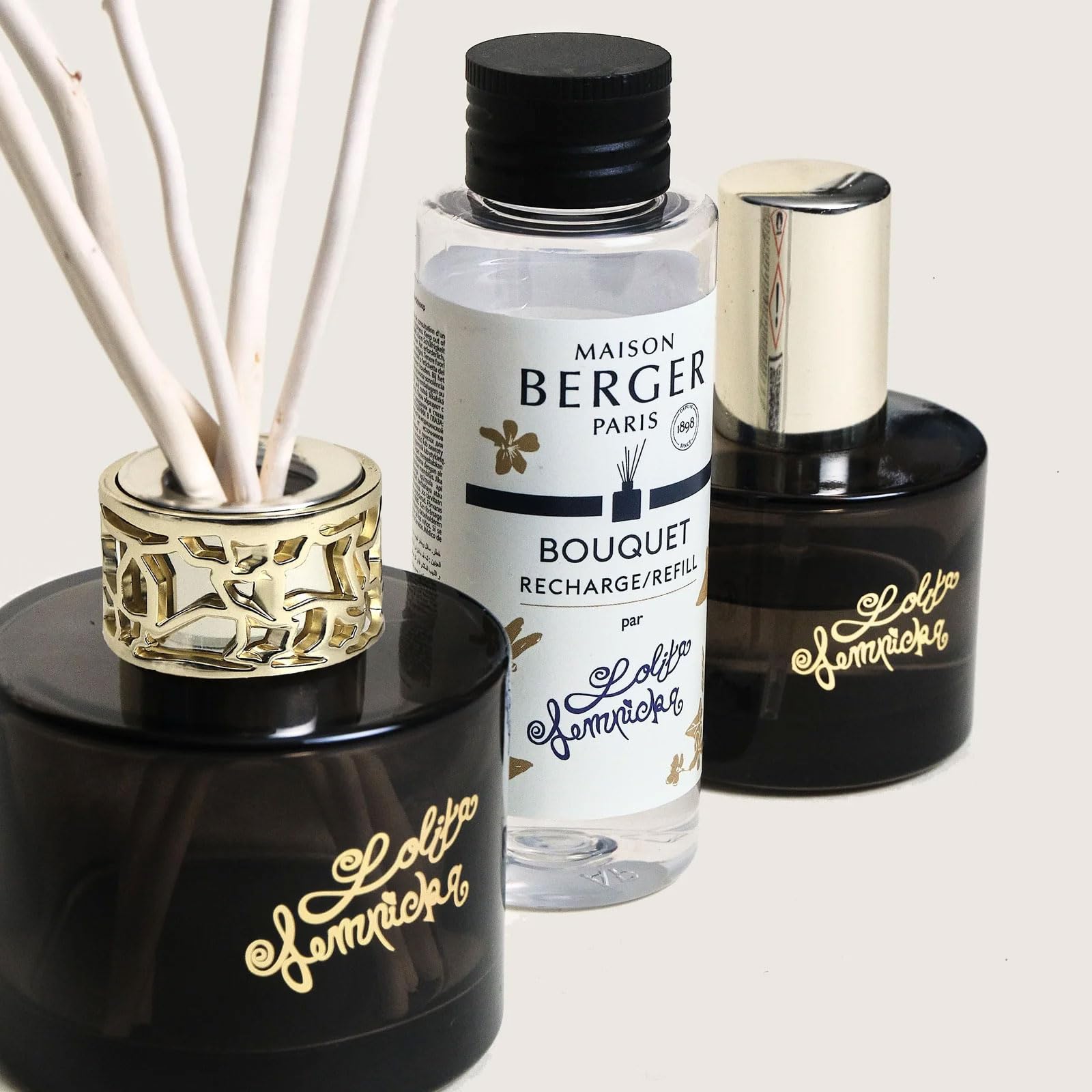 MAISON BERGER Duo Mini Bouquet & Innenspray, lackiertes Glas, 90 ml & 50 ml, Diffusionsdauer 3 Wochen, 450 bis 550 Sprühstöße (Lolita Lempicka Black Edition)