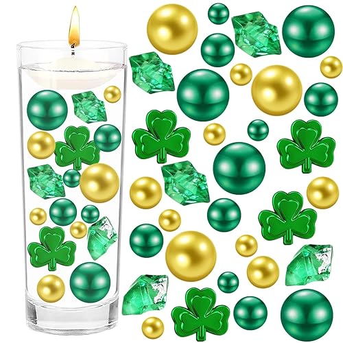 140Pcs St. Patrick's Day Vase Filler Decorations, Acrylic Shamrocks Fake