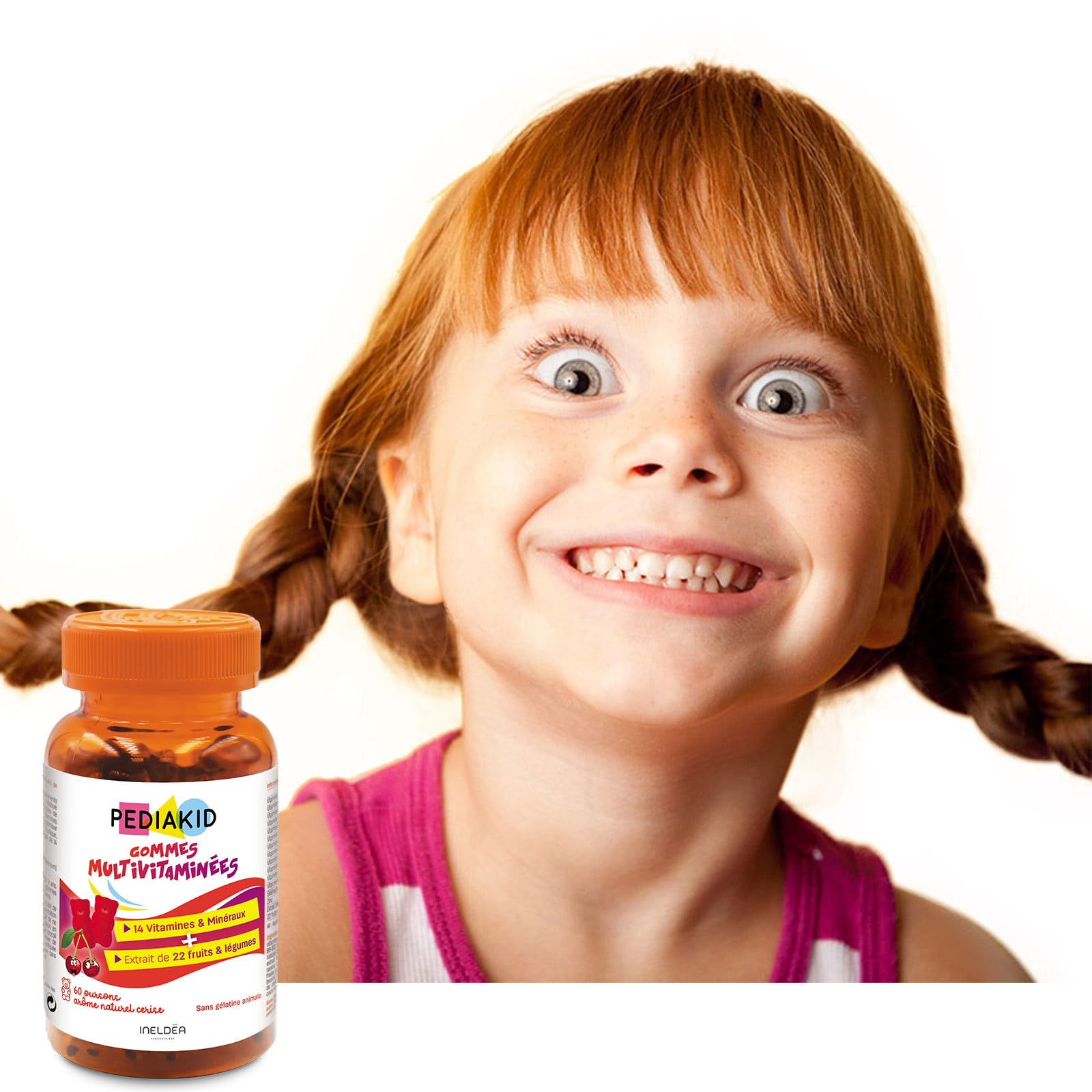 PEDIAKID - Gummies Multivitaminadas - Fórmula Natural con Delicioso Aroma de Cereza - Ayuda a Reducir la Fatiga - Refuerza las Defensas Naturales del Organismo - Lote de 3