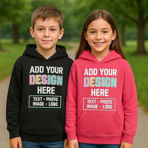 Custom Kids Hoodie, Add any Text Image or Logo, Front Back Sleeve Printing, Customized Hooded Sweatshirt