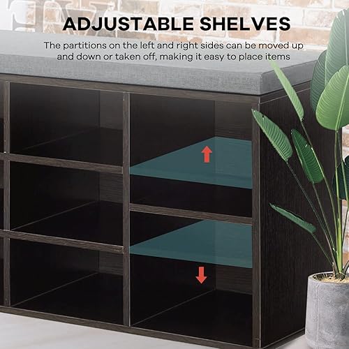 Miniatura 2 de Banco de zapatos con cojín, banco de almacenamiento de 3 niveles, banco de zapatos de 10 cubos, organizador de zapatos, estantes ajustables para