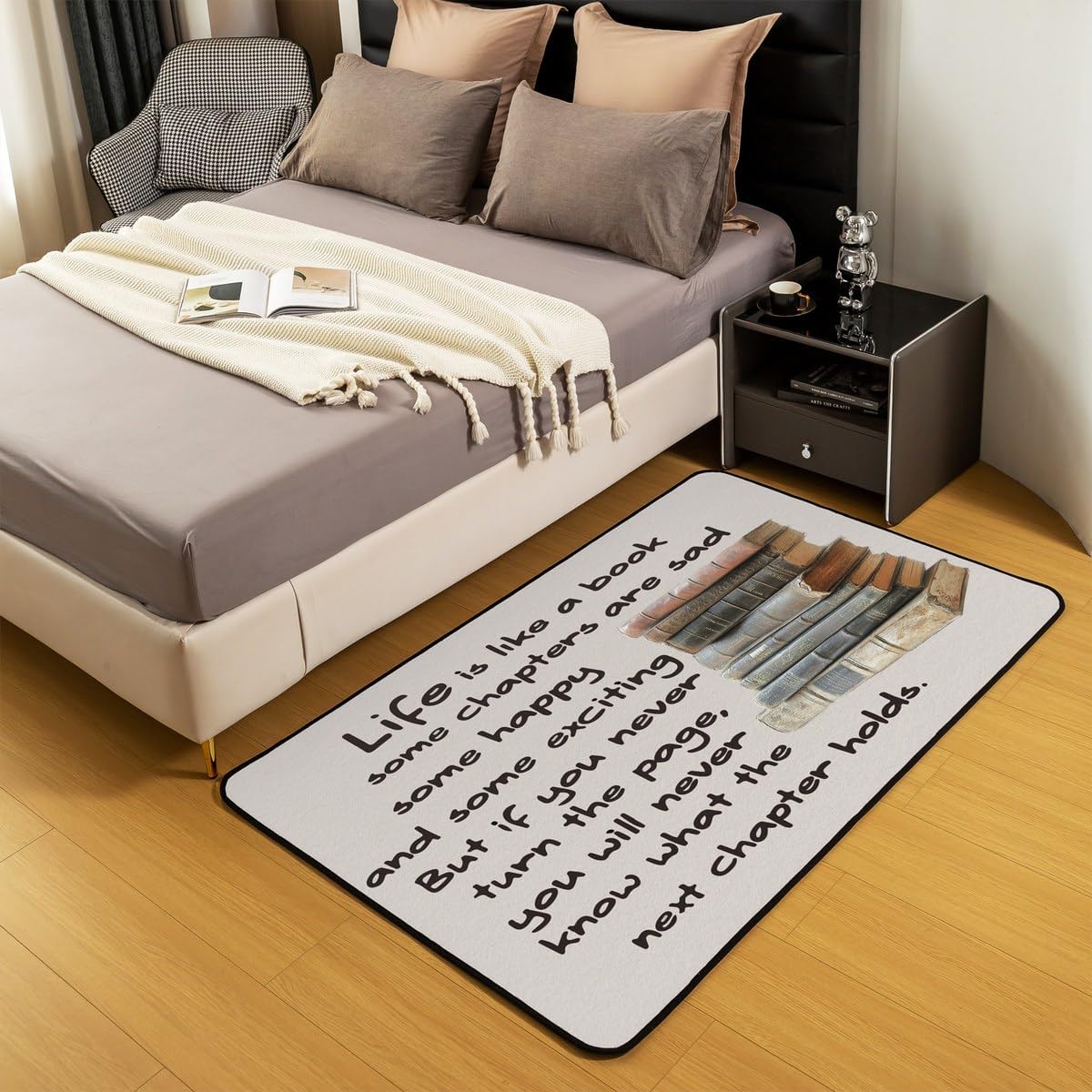 jejeloiu Book Pattern Living Room Rugs Kids Vintage Area Rug 3x5 Letters Printed Indoor Floor Mat forModern Theme Beige Accent Rug