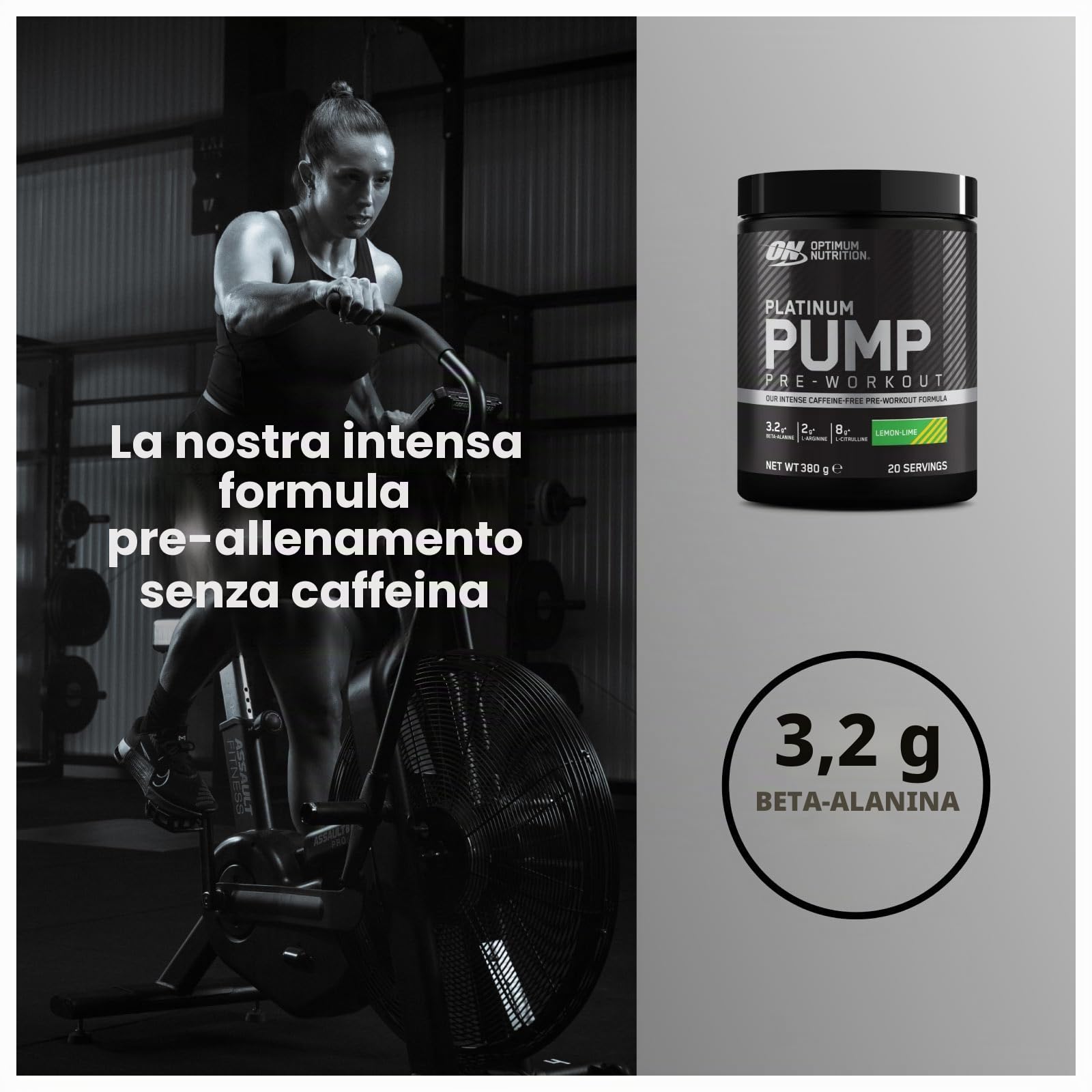 Optimum Nutrition Platinum Pump Pre-Workout Gusto Limone e Lime 380g 20 Porzioni Senza Caffeina in Polvere Aumenta Concentrazione e Prestazioni Fisiche Riduce la Stanchezza + SHAKER