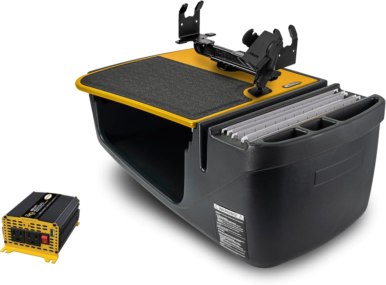 AutoExec Efficiency GripMaster Car Desk for Your Vehicle Workstation and Mobile Office, Sunset Orange, with 400 watt Power Inverter, Printer Stand and Phone Mount