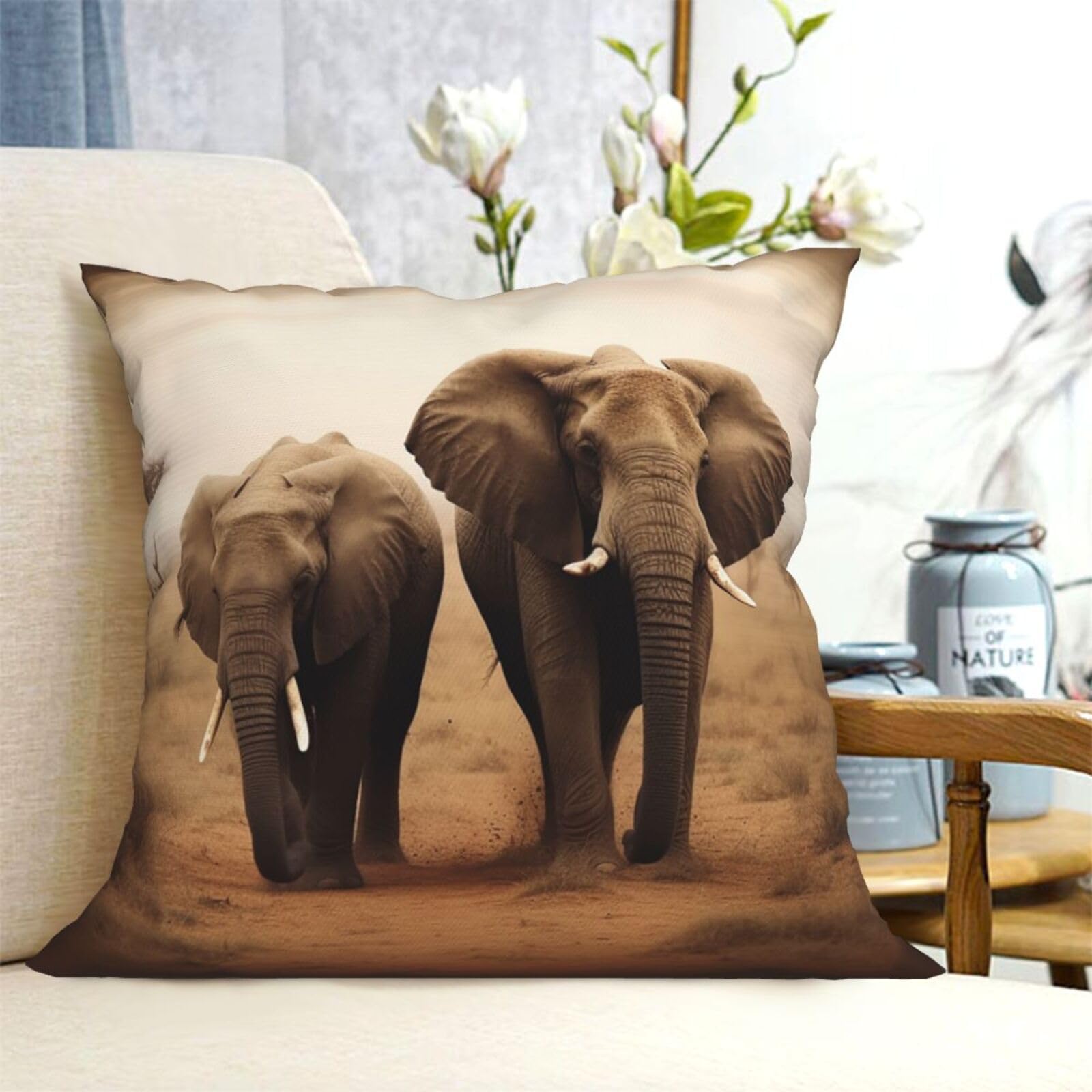 Fodpand Black Decorative Throw Pillow Covers 18"X18" Wild Animals Elephants Cushion Cases Square Modern Farmhouse Pillow Cases Soft Cozy Cushion Covers For Couch Sofa Bedroom Home Decor Pillowcase