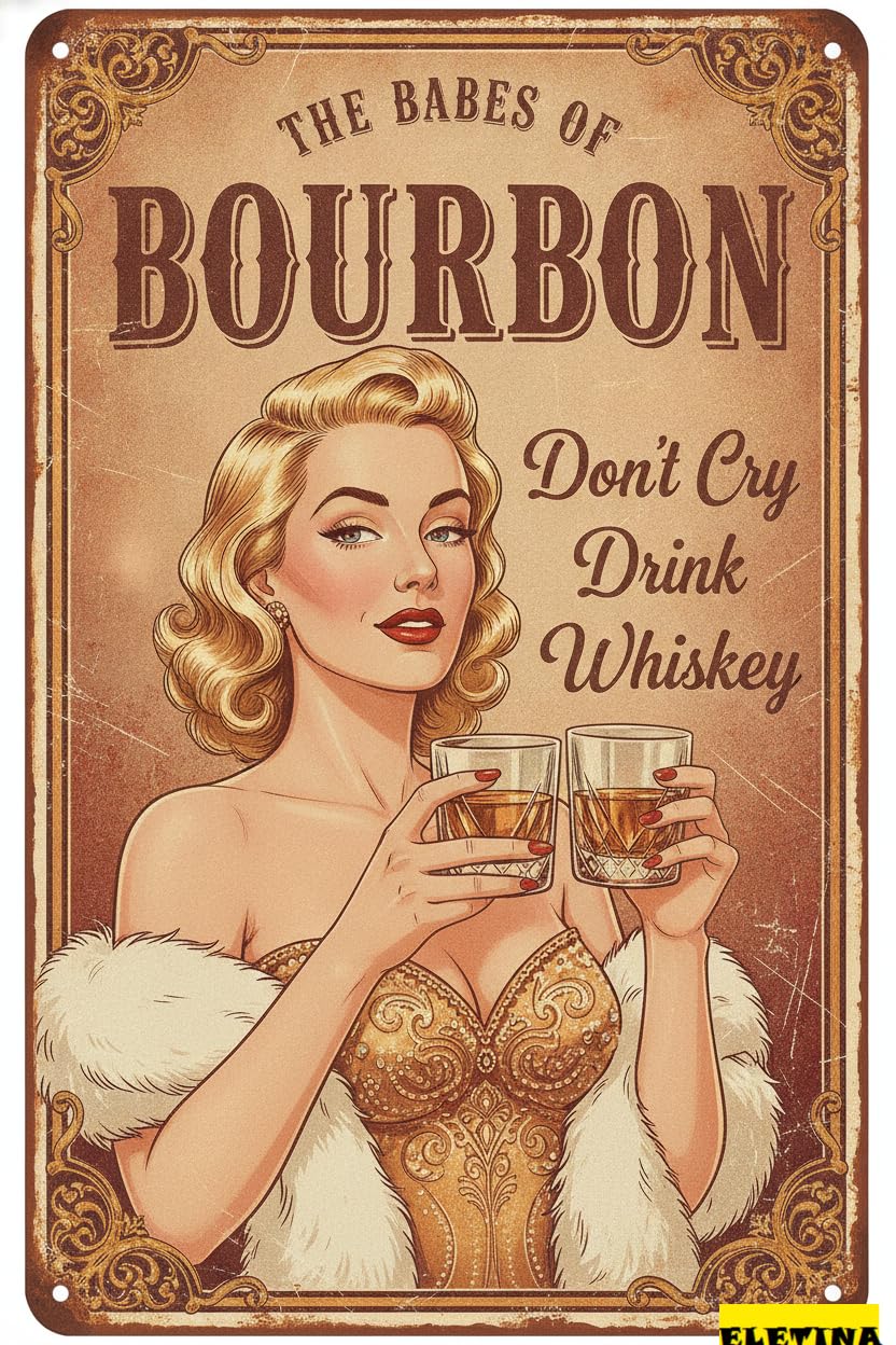 Personalized Sign for Man Cave The Babes Of Bourbon Bar Vintage Tin S Pin Up Wall Art Poster Multicolor Wall Decor De Cafes Bar Pub Beer Club Wall Home Decor 8x12 Inch Private Property Decorative